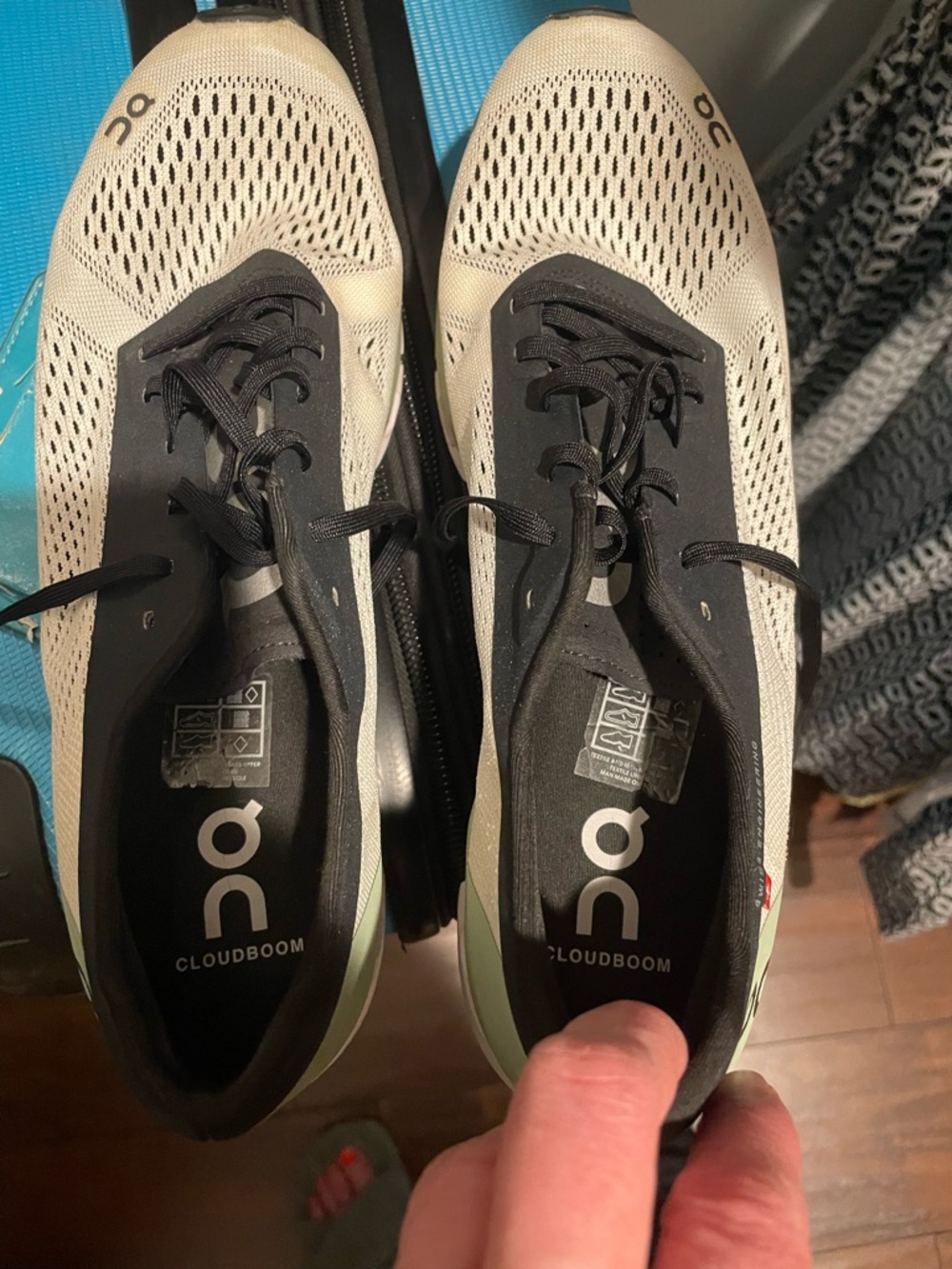 On Running Women’s Cloudboom Sneakers in Off-White and Black, US 10.5